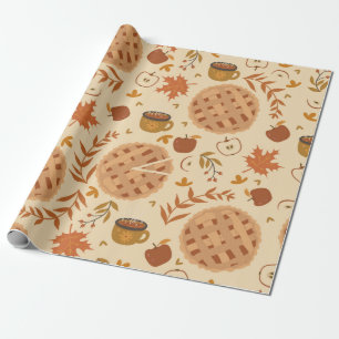Papel De Presente Padrão sem costura com torta de maçã, maçãs e