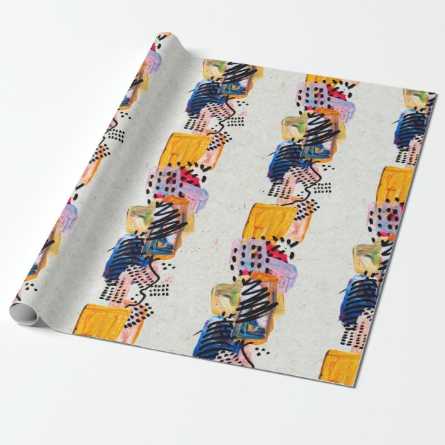 Papel De Presente Padrão sem costura com traços de tinta desenhados  (Desenrolado)