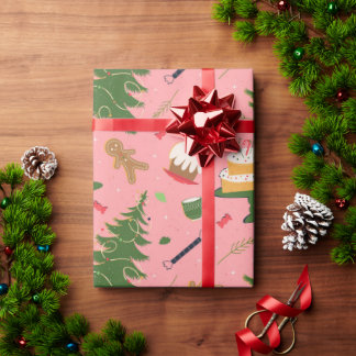 Papel De Presente Padrão sem costura com uma árvore de Natal retrô