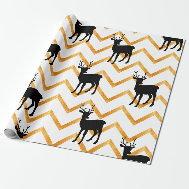 Papel De Presente Padrão sem costura com veado preto e textura doura (Desenrolado)