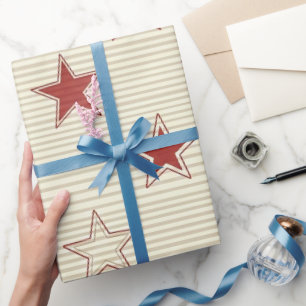 Papel De Presente Padrão Sem Costura de Estrelas Vermelhas e Brancas