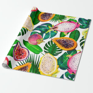 Papel De Presente Padrão sem costura de Gouache com folhas trópica