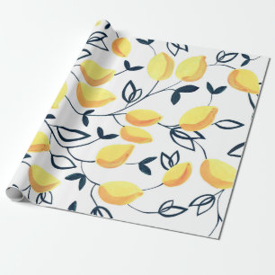 Papel De Presente Padrão sem costura de Gouache com limões amarelo
