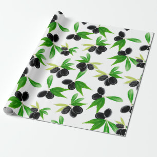 Papel De Presente Padrão sem costura de Gouache com ramo de oliveira