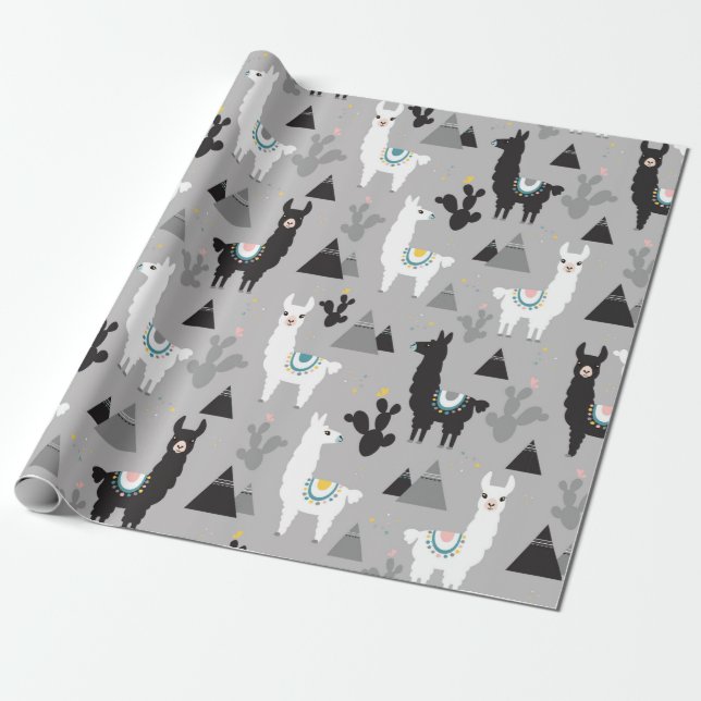 Papel De Presente Padrão sem costura de lama cactus e montanhas (Desenrolado)