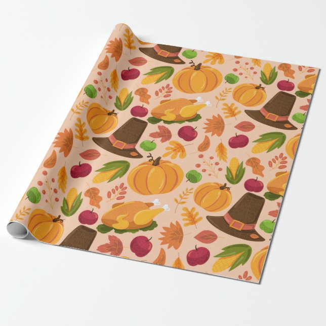 Papel De Presente Padrão sem costura de outono, textura fofa de dese (Desenrolado)