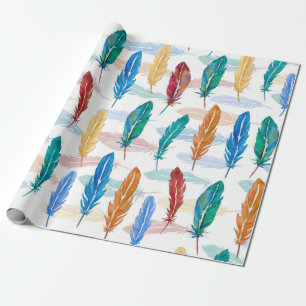 Papel De Presente Padrão sem costura de penas brilhantes pintadas e