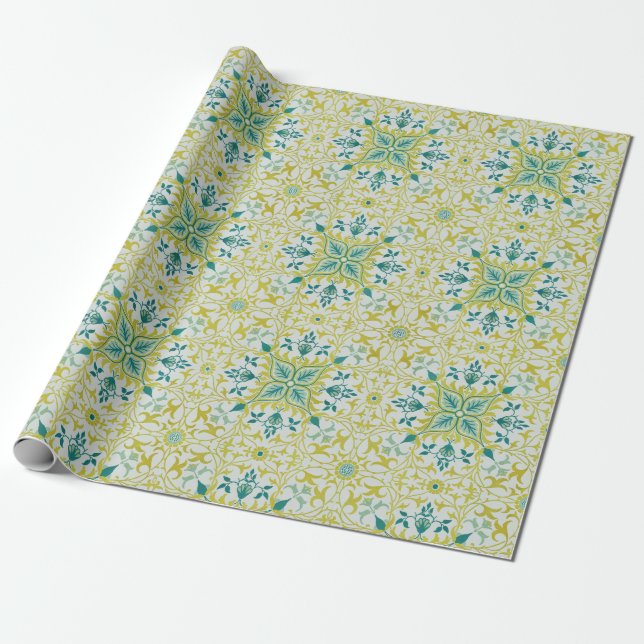 Papel De Presente Padrão sem costura de teto William Morris em verde (Desenrolado)