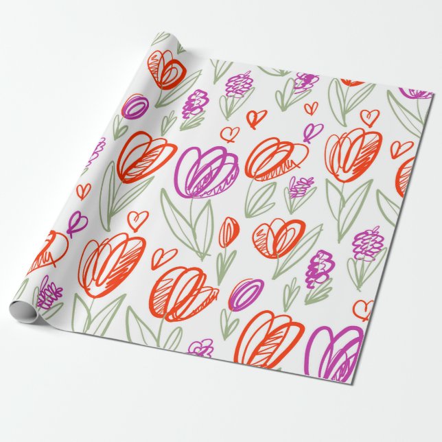 Papel De Presente Padrão sem costura de uma tulipa ingênua  (Desenrolado)