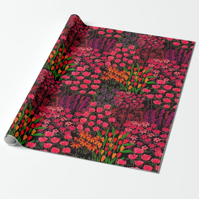 Papel De Presente Padrão sem costura desenhado à mão com flores silv (Desenrolado)