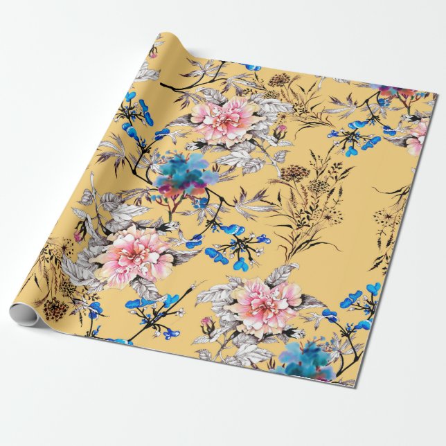 Papel De Presente Padrão sem costura desenhado à mão de água com bel (Desenrolado)