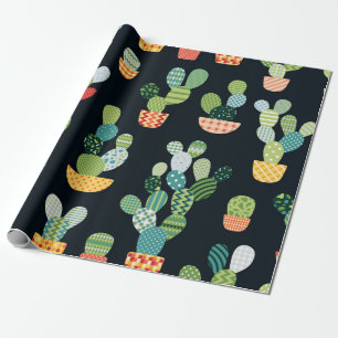 Papel De Presente Padrão sem costura do Cactus no estilo de patch c