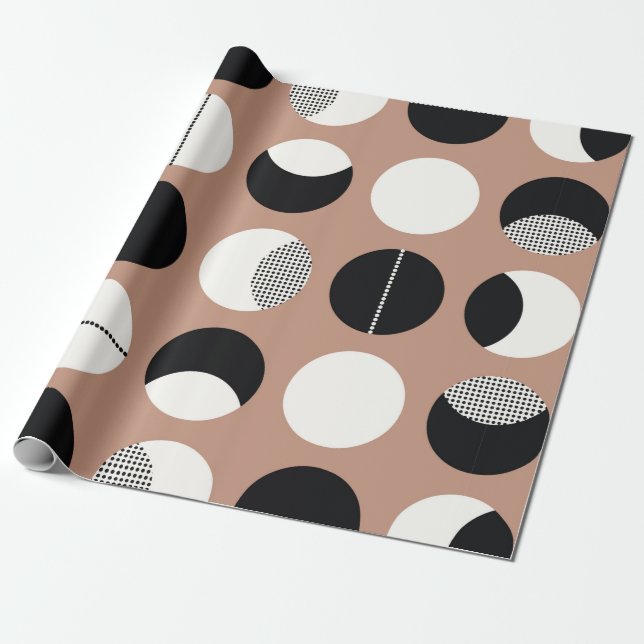 Papel De Presente Padrão sem costura dos círculos pretos e brancos (Desenrolado)