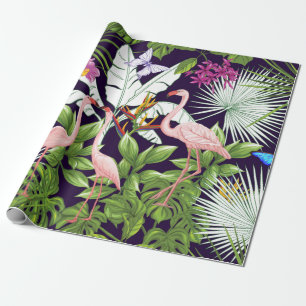 Papel De Presente Padrão sem costura, fundo com flamingo e retrato