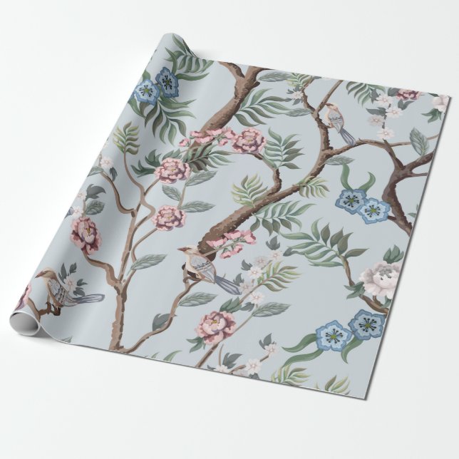 Papel De Presente Padrão sem costura no estilo da chinoiserie com pe (Desenrolado)