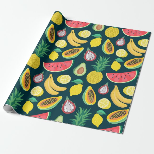Papel De Presente padrão sem descontinuidades da fruta tropical (Desenrolado)
