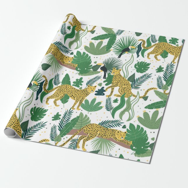 Papel De Presente padrão sem descontinuidades de leopardos na selva. (Desenrolado)