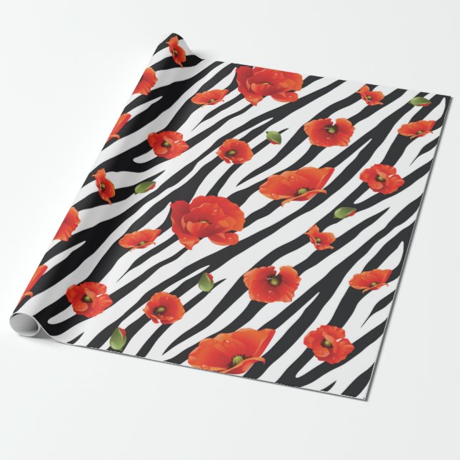 Papel De Presente padrão sem descontinuidades de zebra de flor (Desenrolado)