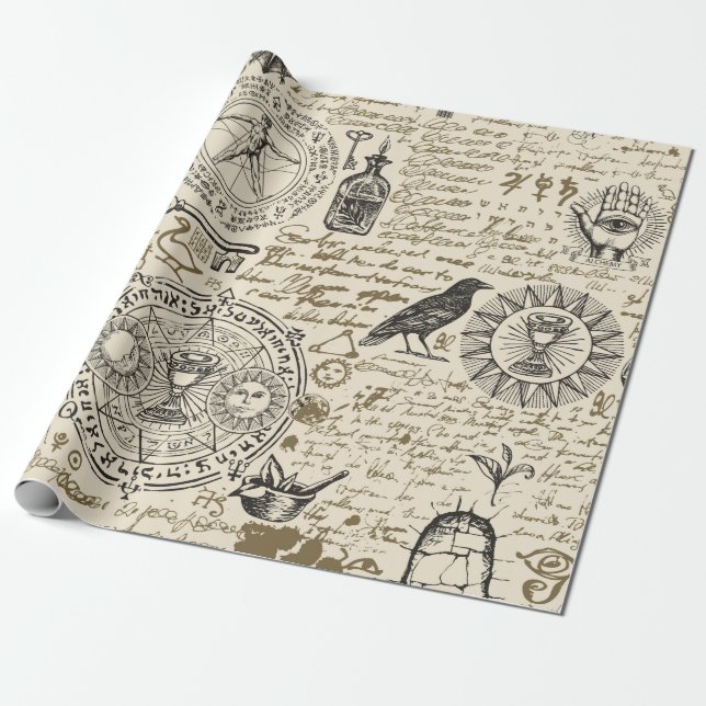 Papel De Presente  padrão sem descontinuidades sobre um tema alquimi (Desenrolado)