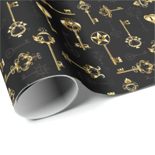 Papel De Presente Padrão sem falhas com chaves de Ouro