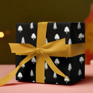 Papel De Presente Padrão Simples De Árvore De Natal Preto E Branco