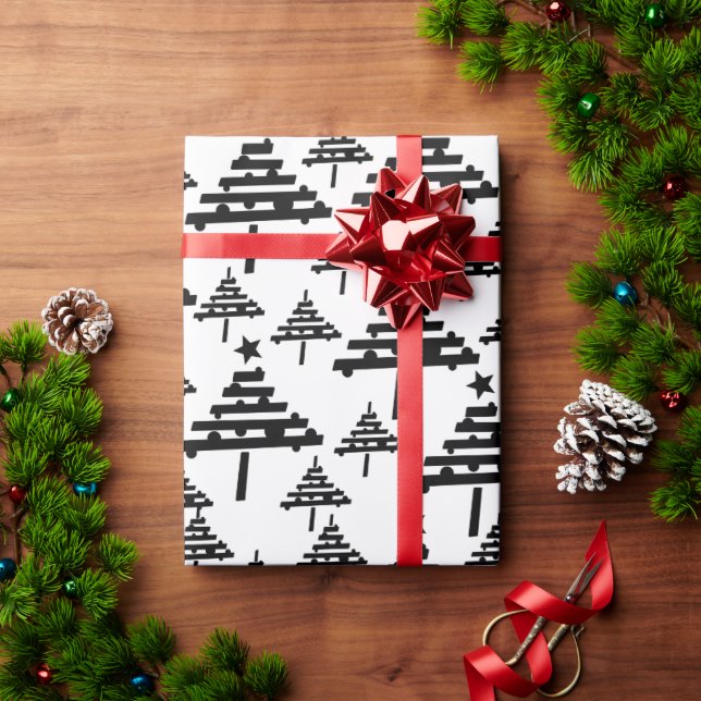 Papel De Presente Padrão Simples de Árvore de Natal Preto Feriado (Presente de Natal)