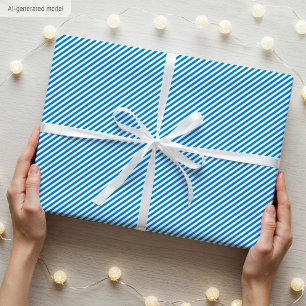 Papel De Presente Padrão Simples Elegante Estreito Azul Branco