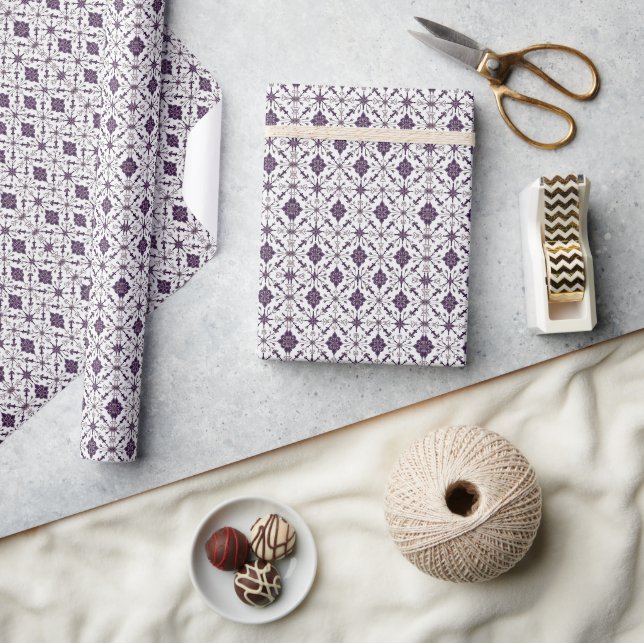 Papel De Presente Padrão sofisticado de Natal Roxo e Prata (Artesanato)