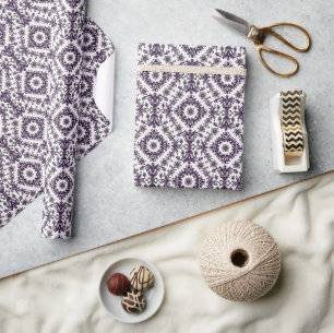 Papel De Presente Padrão sofisticado de Natal Roxo e Prata