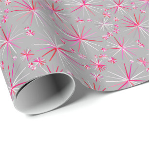 Papel De Presente Padrão Sputnik de meio século, Cinzas e Fuchsia