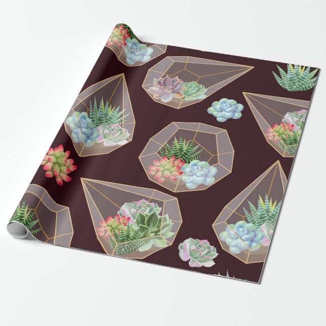 Papel De Presente Padrão suculento e cacto de alto detalhe (Desenrolado)