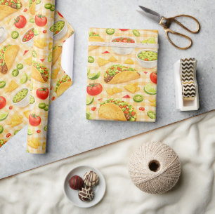 Papel De Presente Padrão Taco e Nacho