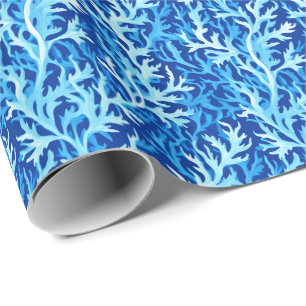 Papel De Presente Padrão Têxtil Costeiro Azul De Algas Costeiras