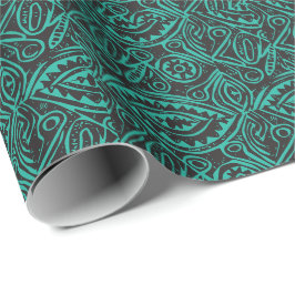 Papel De Presente Padrão Tiki Preto e Verde
