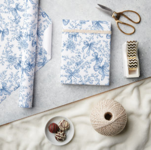 Papel De Presente Padrão Toile Coquette Azul
