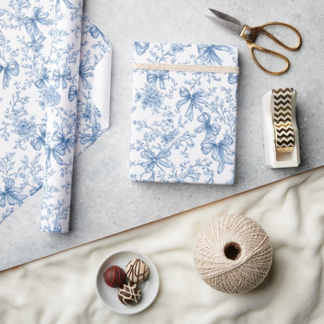 Papel De Presente Padrão Toile Coquette Azul (Artesanato)