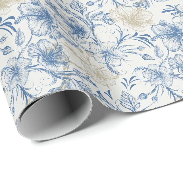 Papel De Presente Padrão Toile-De-Jouy Casamento  (Ponta do rolo)