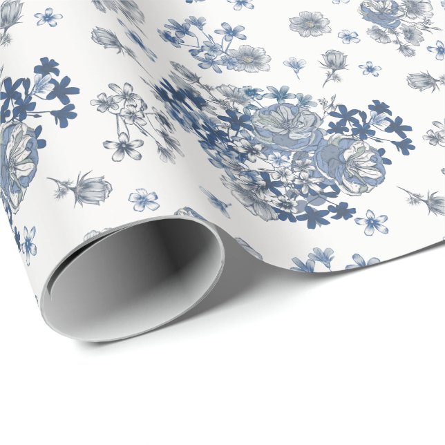 Papel De Presente Padrão Toile-De-Jouy Casamento  (Ponta do rolo)