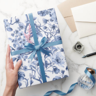 Papel De Presente Padrão Toile Floral Azul Vintage