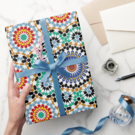 Papel De Presente Padrão Tradicional Boho Mosaico Marroquino
