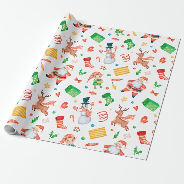Papel De Presente Padrão tradicional da árvore de Natal rústica (Desenrolado)