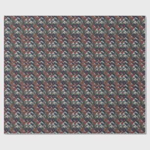 Papel De Presente Padrão Tradicional Japonês Samurai & Grande Onda