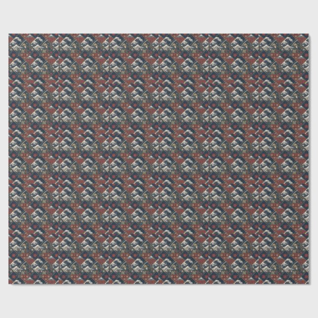 Papel De Presente Padrão Tradicional Japonês Samurai & Grande Onda (Aberto)