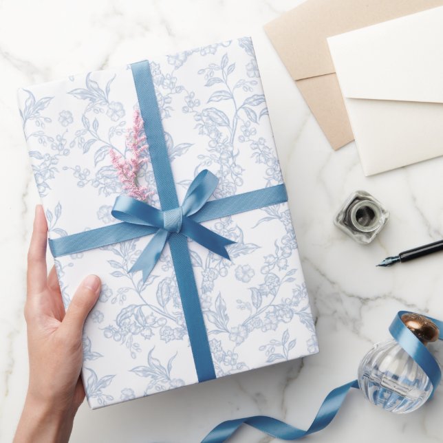 Papel De Presente Padrão Tradicional Toile-De-Jouy Chinoiserie  (Presentear)