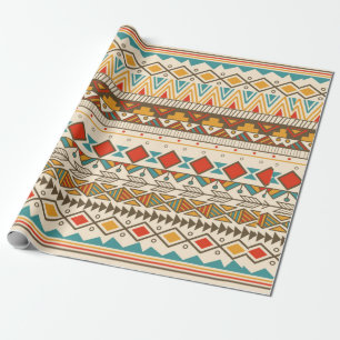 Papel De Presente Padrão tribal asteca em faixas, ilustração de s