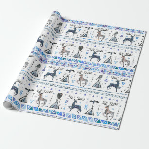 Papel De Presente Padrão tribal contínuo com animais e dr