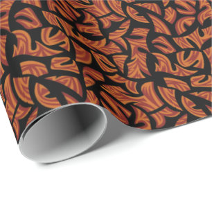 Papel De Presente Padrão Tribal Étnico Laranja Preto