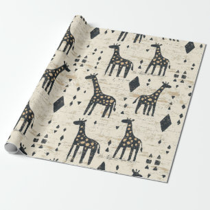 Papel De Presente Padrão Tribal Girafa Boho