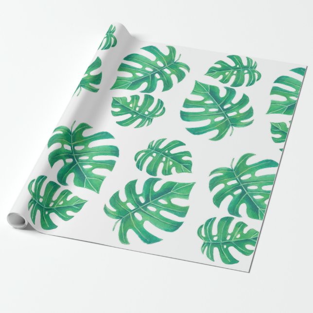 Papel De Presente Padrão tropical com folhas de monstera (Desenrolado)