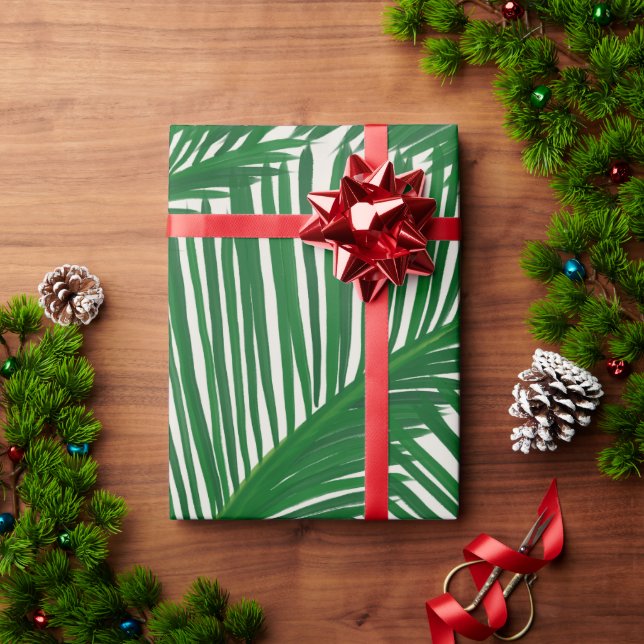 Papel De Presente Padrão Tropical de Folha Verde Moderna (Presente de Natal)
